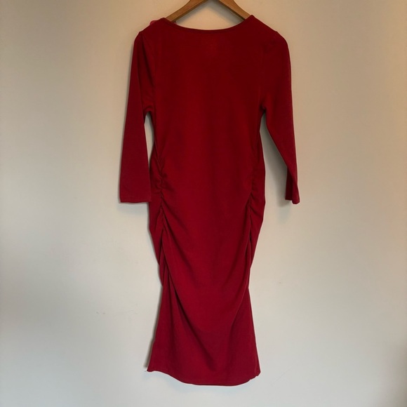 Isabel Maternity Red Bodycon Midi Dress with Long Sleeves size medium - Picture 7 of 8